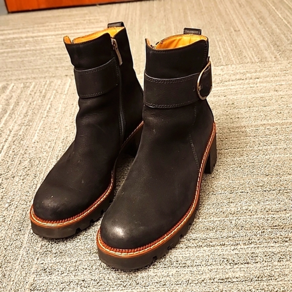 Paul Green Halobt Suede block heel ankle boot with lug sole